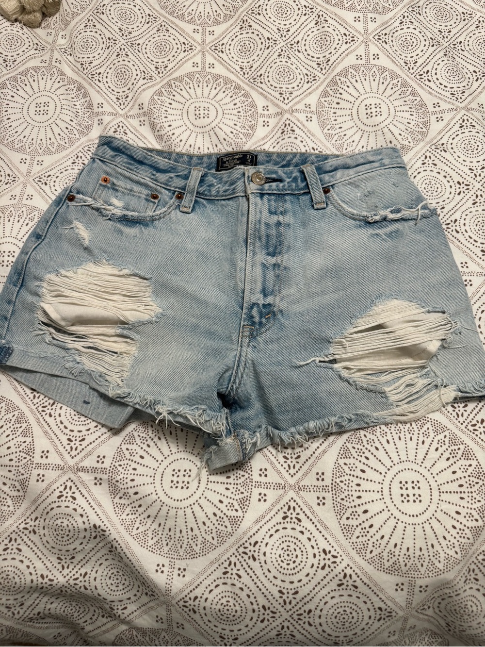 Abercrombie & Fitch Light Blue Distressed Denim Cutoff Shorts